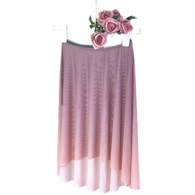 

Ballet Skirt Female Half-length Stretch Mesh Skirt Short Front And Long Back Gradient Color Adult Dance Lyrical Skirt