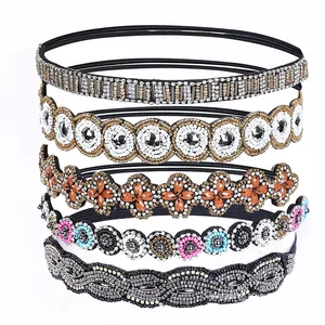 Прямая поставка элегантный кристалл горного хрусталя бисером ручной работы свадебные повязки для невесты красочные цветочные наборы лент для волос для женщин