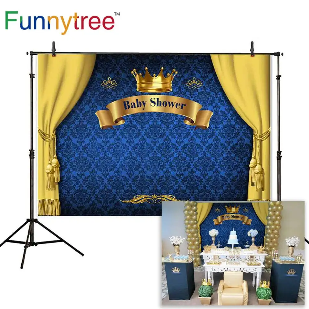Фон для фотосъемки с изображением мальчика Funnytree Baby Shower Prince занавеска синей