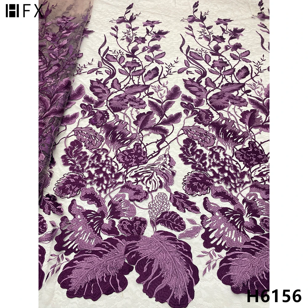 

HFX 2022 цветная вышитая гипюровая кружевная ткань хорошего качества африканский шнур Тюль кружевная ткань для модного вечернего платья H6156