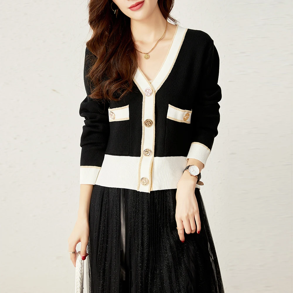 

Кардиган женский вязаный однобортный, с V-образным вырезом, с длинным рукавом