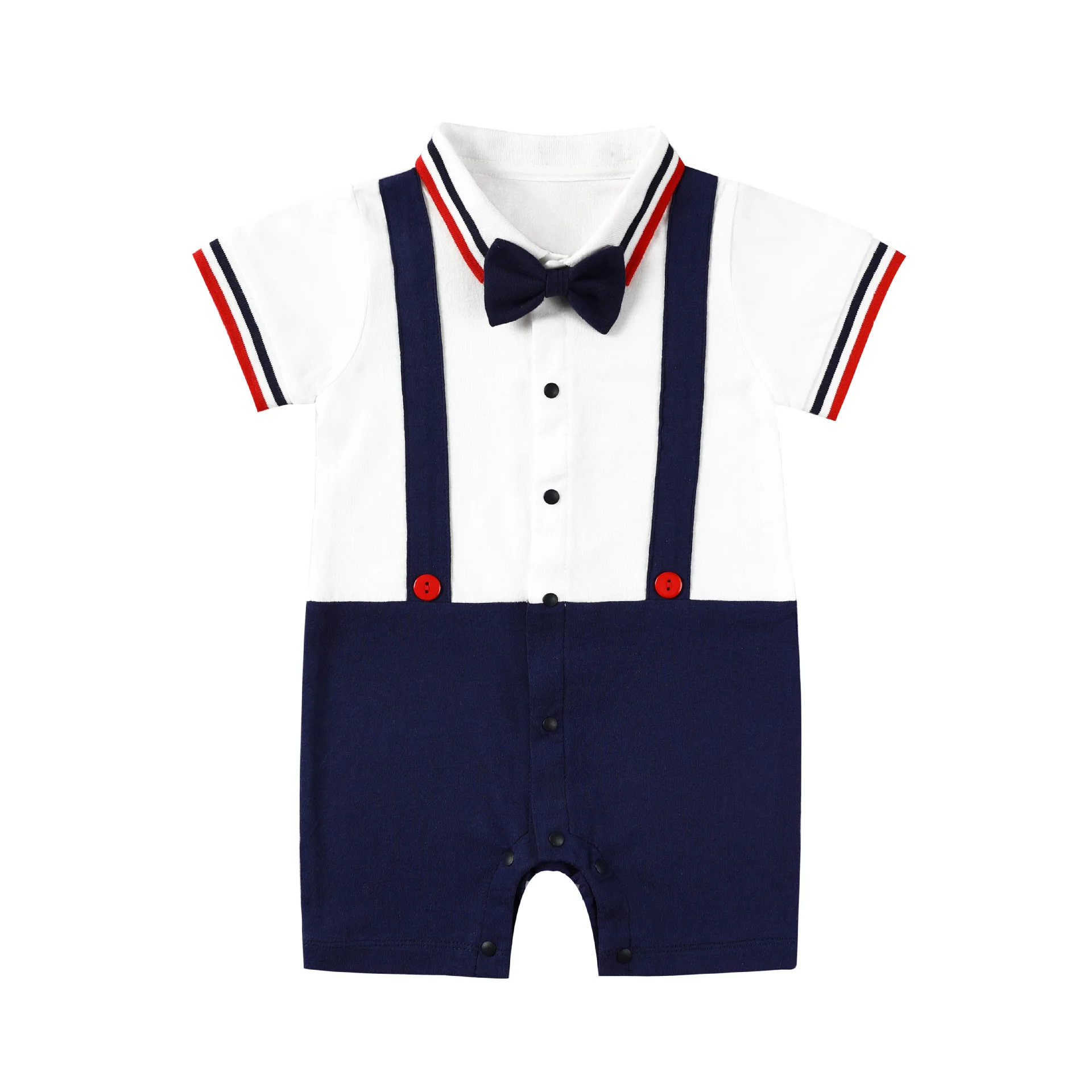 

Summer Newborn Baby Boy Romper With Bow Tie Clothes Short Sleeve Onesie Jumpsuit Overalls Infant Cotton Outfits Toddler Costume