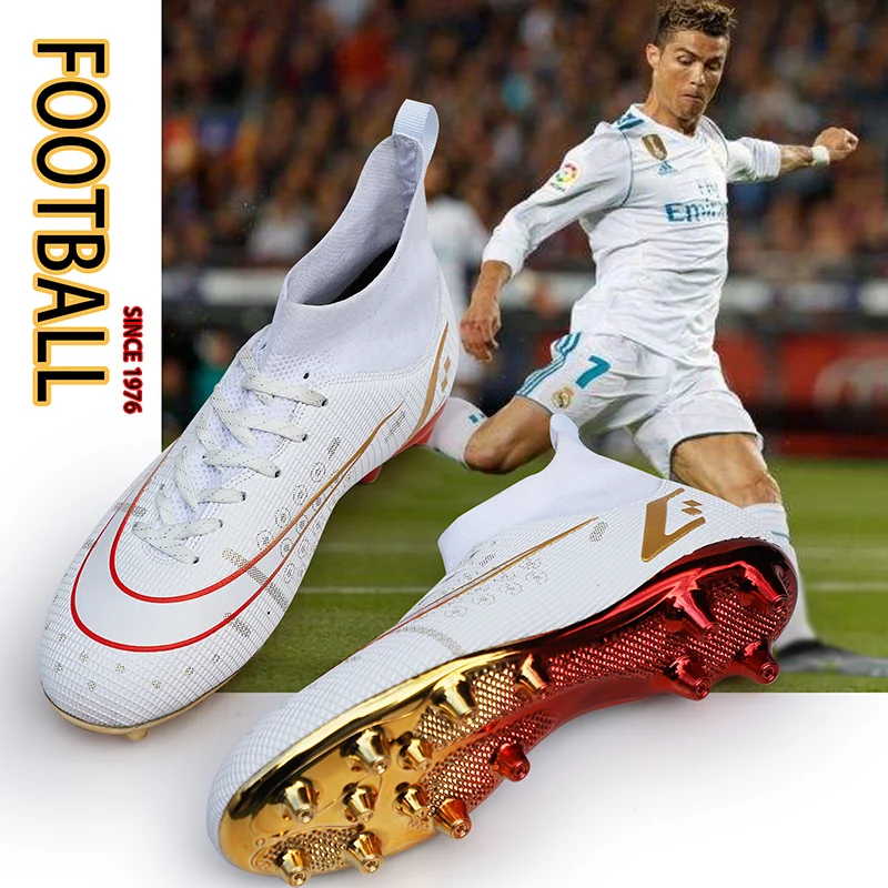 

2022 New Football Shoes Men High Ankle Splint Grass Training Football Sneakers TF/FG Ultralight Trendy Waterproof Football Shoes