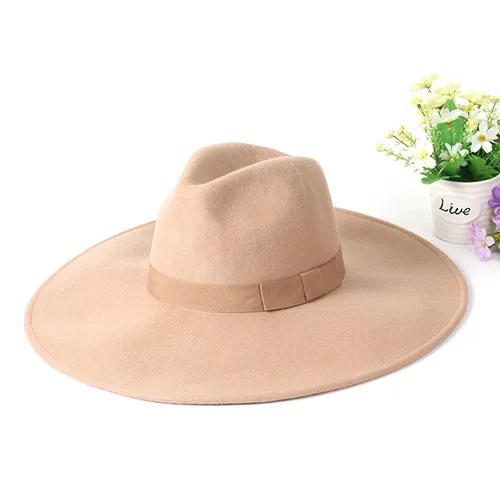 

2020 Men Fedora Hat Fashion 100% Pure Australia Wool Women's Hats 12cm Large Brim Woolen Hat for Classic Church Wool Felt Hat