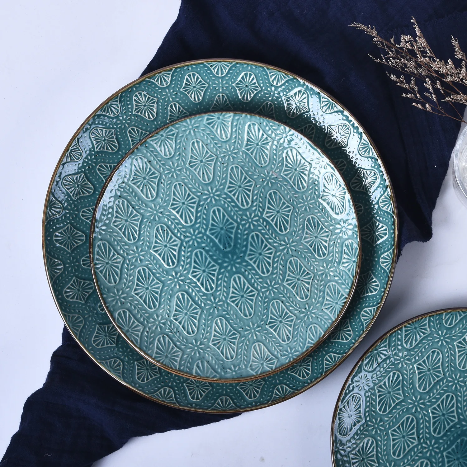 11 дюймов скандинавском тиснением Ретро Керамика дома тарелка большой Западной