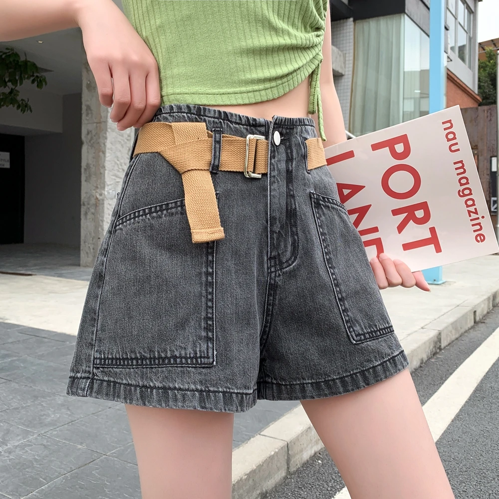 

TongSiHai Jeans Shorts for Women Ladies Summer High Waist Wide Leg Denim Short Pants Girls Students Casual Streetwear with Belt