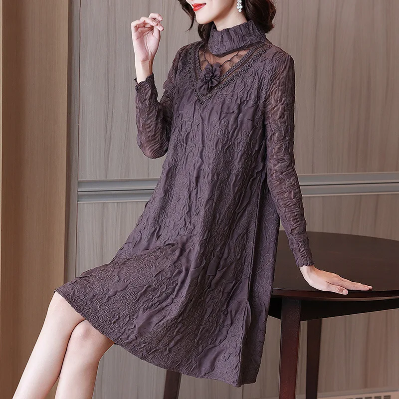 

High End Foreign Style Red Dress Autumn And Winter New Small Large Women's Dress Temperament Aging Wedding Dress