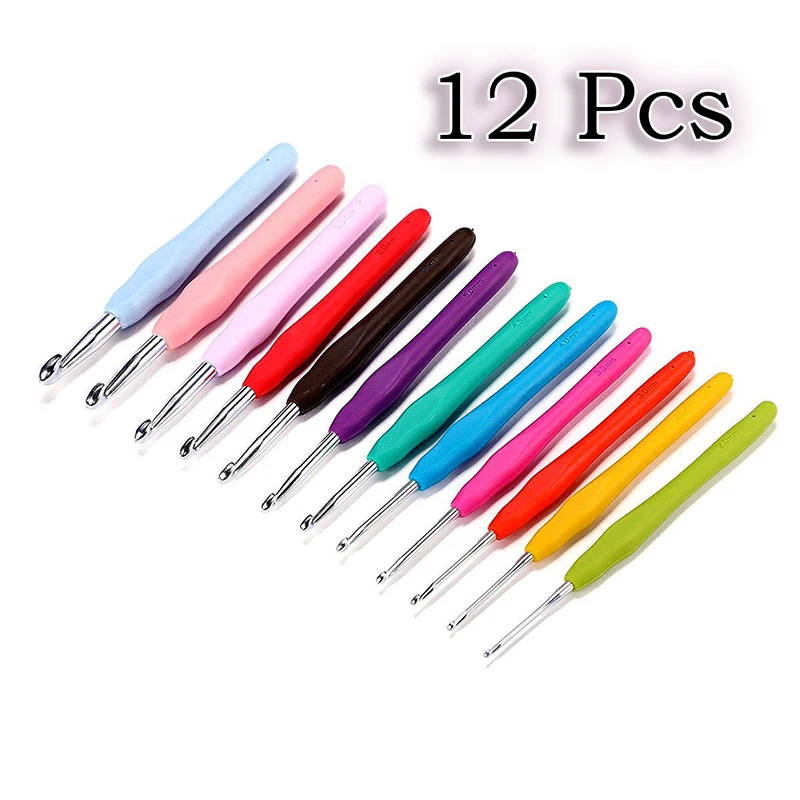 

12Pcs Ergonomic Crochet Hooks Set Soft Needles Crafts Sewing Knitting Hooks Tool