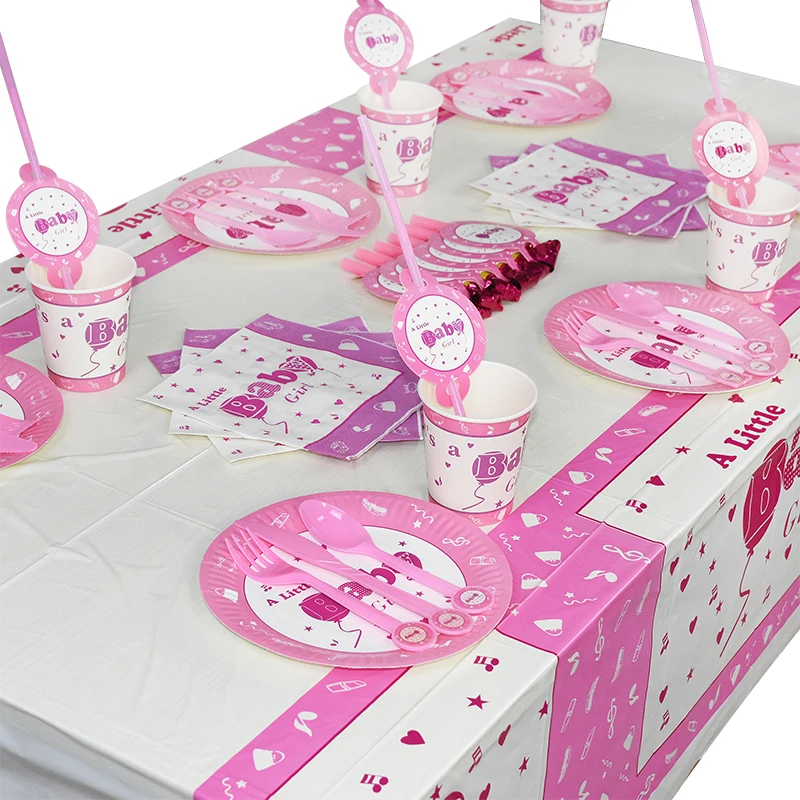 Boy or Girl Baby Shower Disposable Tableware Gender Reveal Cup Plate Napkin Tablecloth Garland Birthday Party Decoration