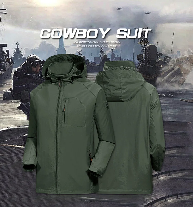 

HENCHIRY Men's Jacket Spring and Autumn Trend Single Layer Thin Breathable Coat Windproof Waterproof Outdoor Mountaineering Suit