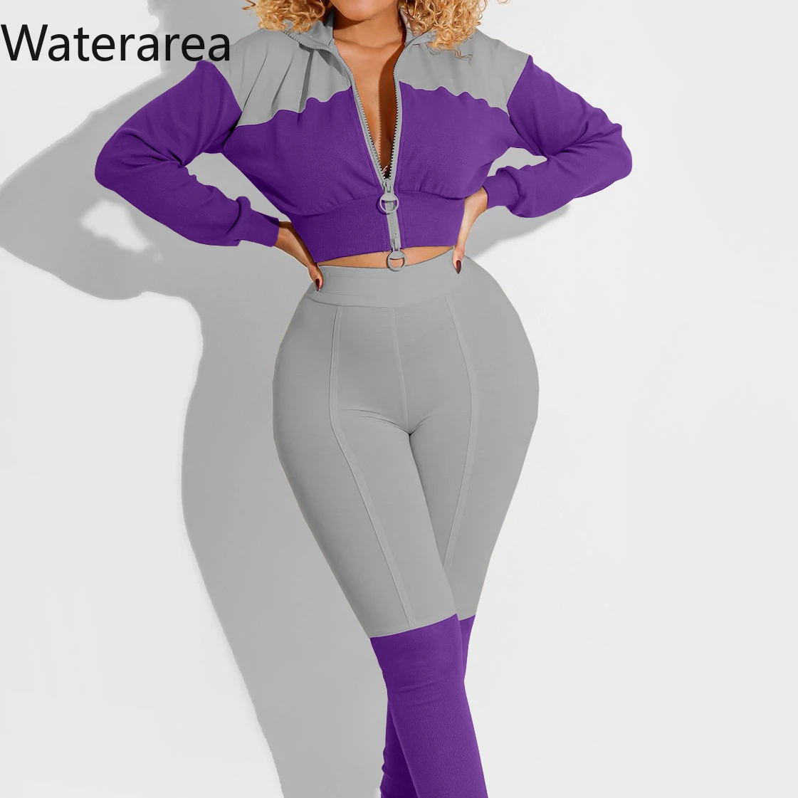 Зимний женский спортивный костюм Waterarea в стиле пэчворк свободный свитер с