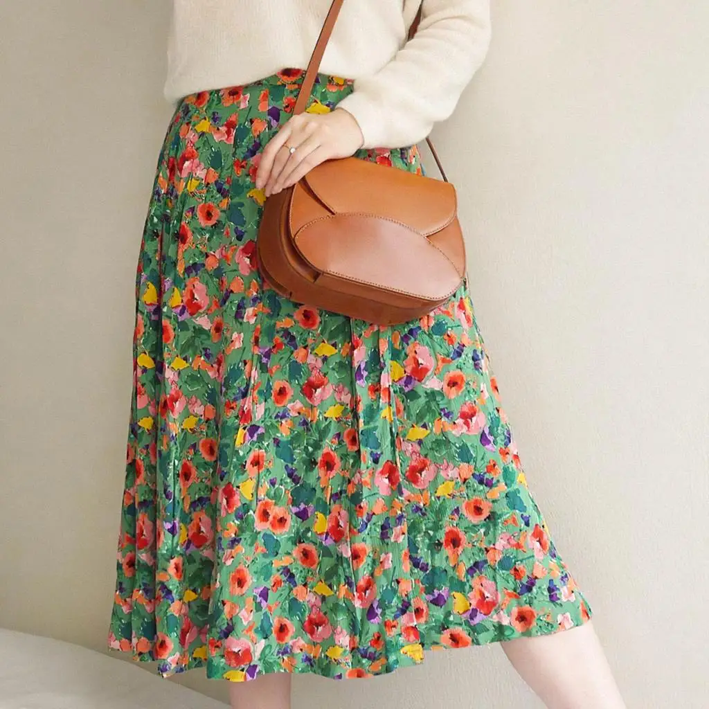 

Retro Floral Printed Long Skirts Women Summer Autumn High Waist Split Elegant Skirt 2022 Female Vintage Chic Loose Skirt