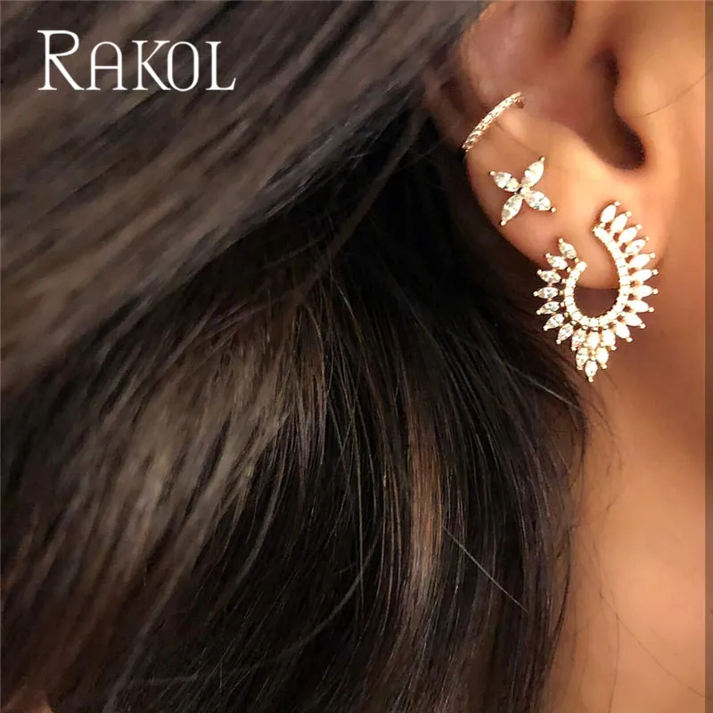 Серьги-пусеты RAKOL серьги-Пусеты Из фианита ААА + комплект ювелирных изделий для