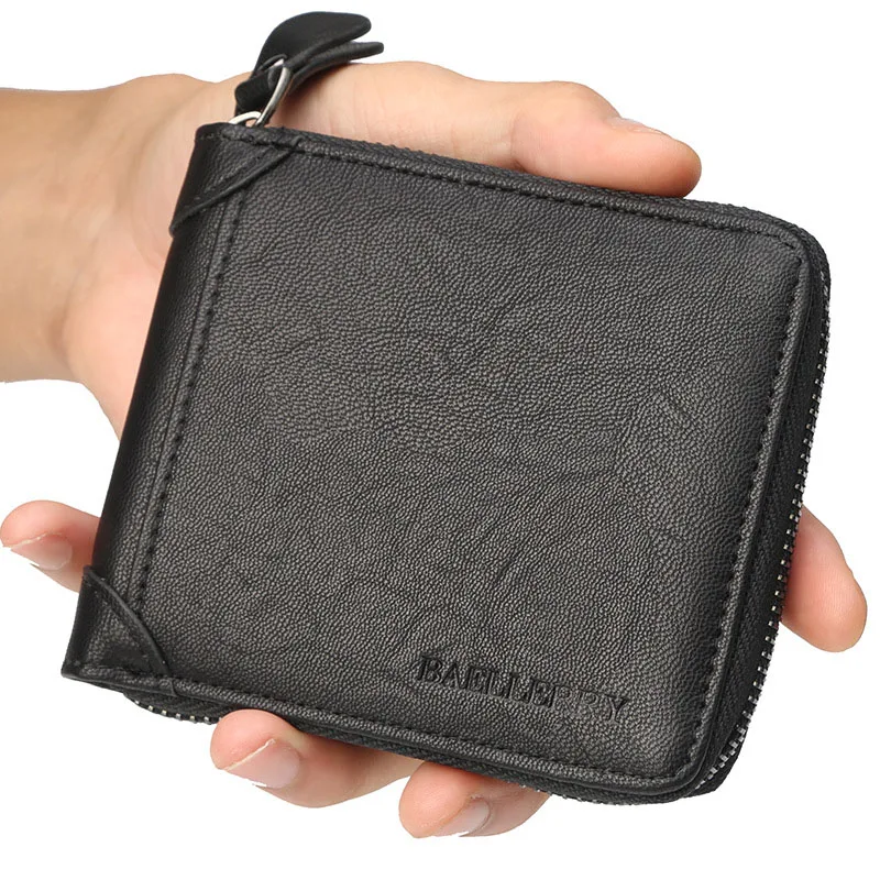 

Fashion Zipper Leather Wallet Men Luxury Designer Card Holder Coin Purse Man High Quality Short Card Wallet Vintage Purses Male