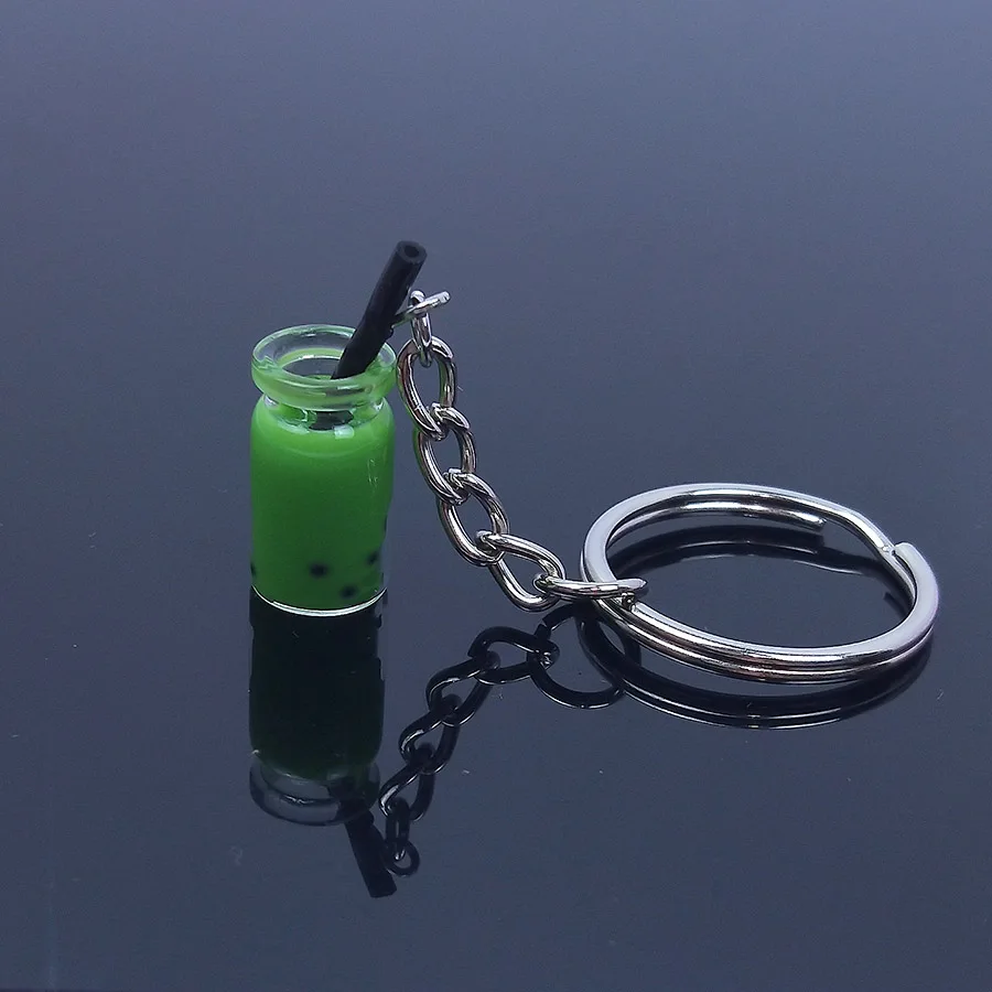 Green Acrylic Cute Keychain Ice Cream Pearl Milk Tea Drink Bottle Keyring Bag Pendant Couples Women Men Girl Gift Trinket Dropshipping - Цвет: Green