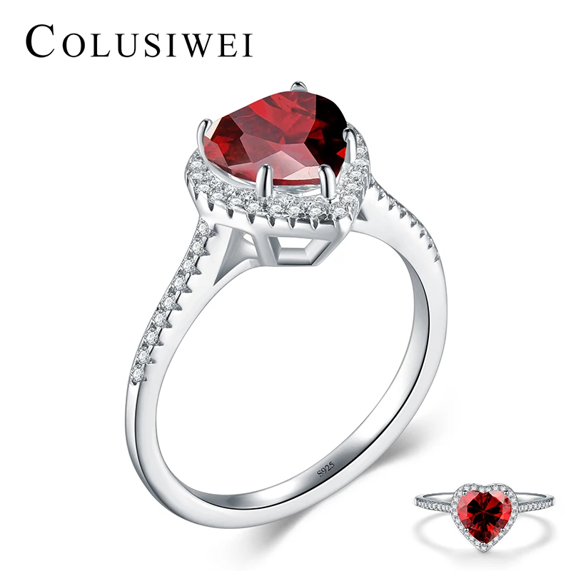 

Женское свадебное кольцо COLUSIWEI из стерлингового серебра 925 пробы с красным кристаллом и сердечком, на помолвку, Заявление, подарок на день Св...