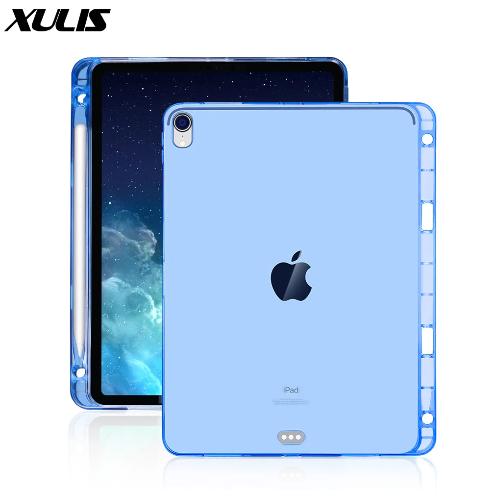 

For iPad Pro 11 12.9 Case With Pencil Holder Silicone Soft TPU Transparent Full Protective Cover For iPad Pro 11 12.9 2020 2018
