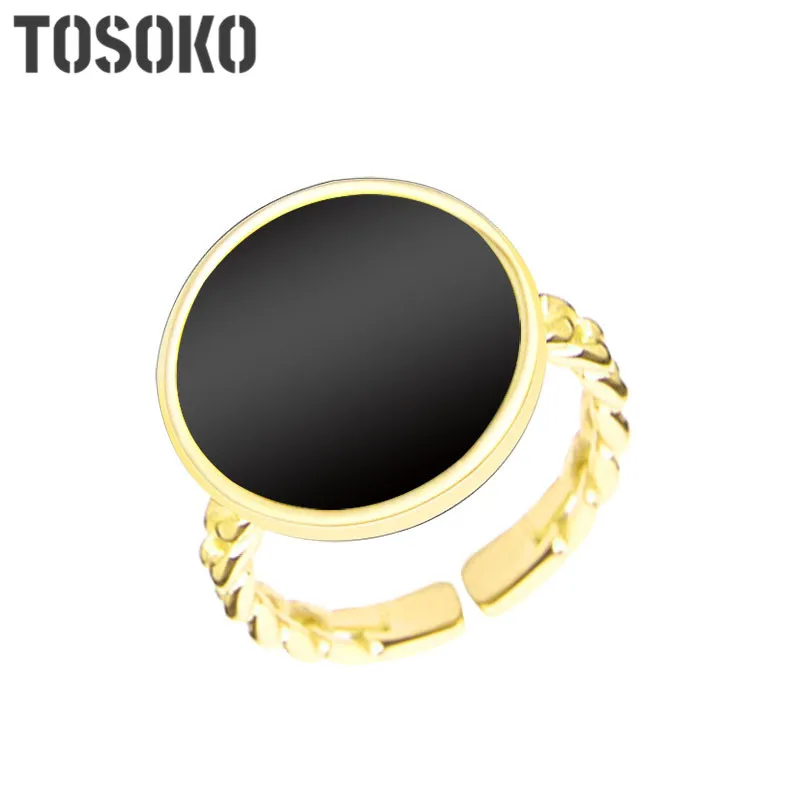 

TOSOKO Stainless Steel Black Shell Ring Green Malachite Ring Fashion Versatile Jewelry Women BSA071
