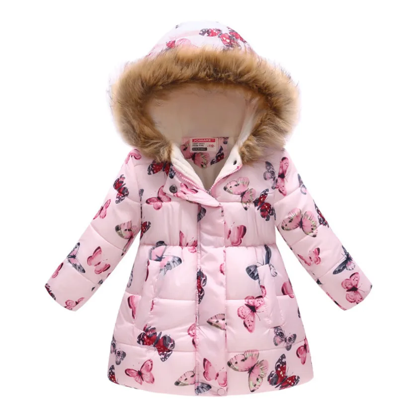 

2020 Hooded Girls Coat New Winter Tops Warm Kids Jacket Outerwear Children Clothing Flowers Long Girl Coats Manteau Fille