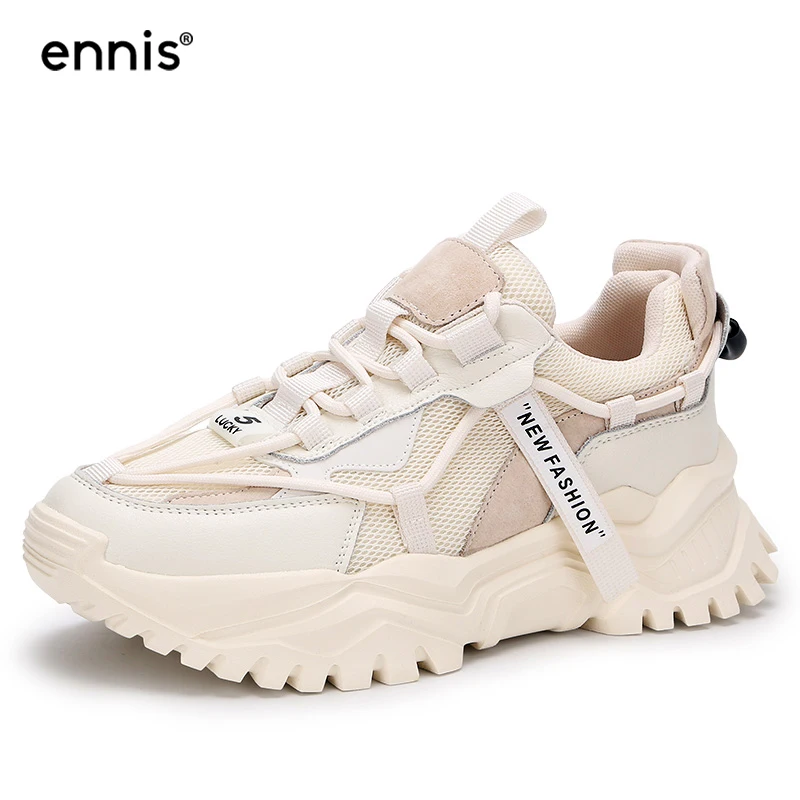 

ENNIS 2021 Women Sneakers Mesh Breathable Shoes Thick Bottomed Running Shoes High Platform Sports Shoes lace Up Spring New Y111