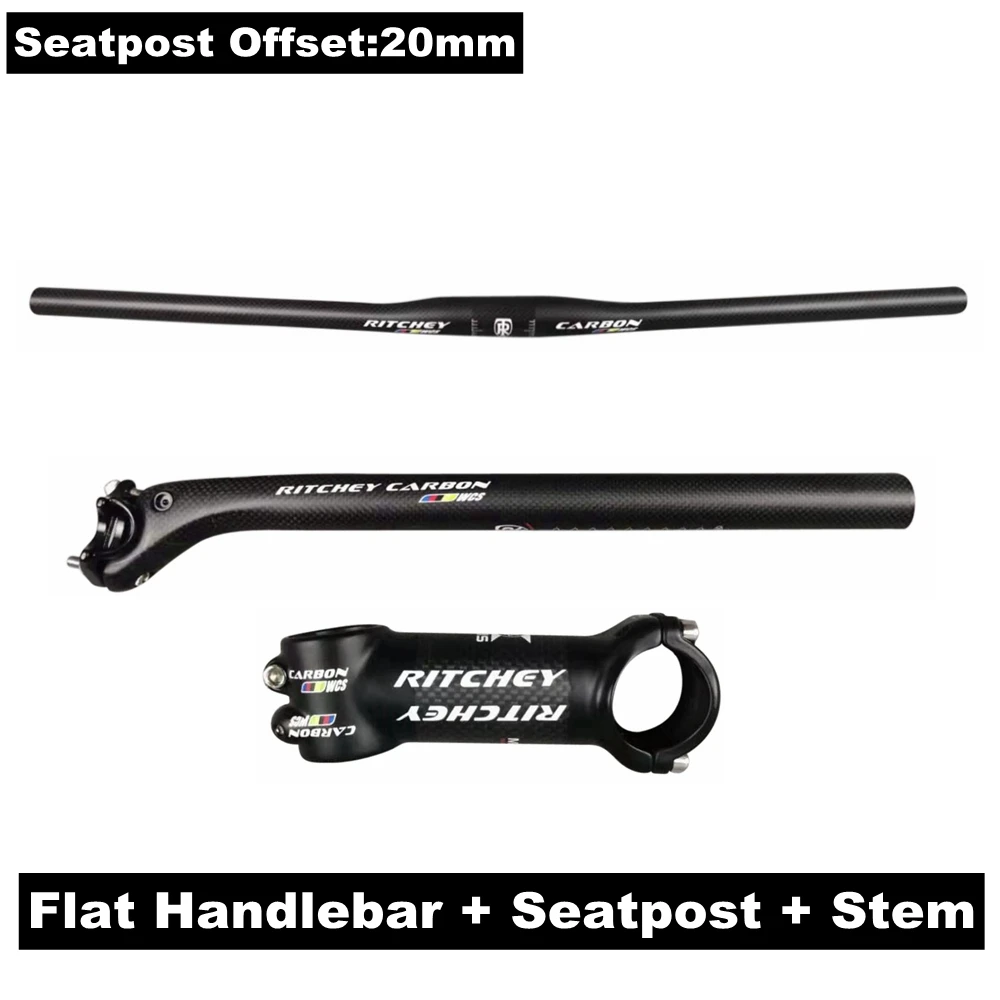 Flat Handlebar STES Матовые велосипедные комплекты для руля из углеродного волокна, горный велосипед, плоский/подъемный Руль+ подседельный штырь+ ствол+ руль, велосипедные детали Next - Цвет: Flat Handlebar STES