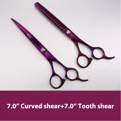 7.0curved7.0tooth Fenice фиолетовый дракон ножницы для стрижки собак домашних животных собака ножницы для стрижки животных комплект Профессиональные изогнутые ножницы для стрижки, парикмахерские ножницы, Москва - Цвет: 7.0curved7.0tooth