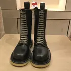 Новинка Осень-зима 2022, ботинки мартинсы на толстом каблуке со шнуровкой, женские ботинки в британском стиле средней длины с боковой молнией для женщин
