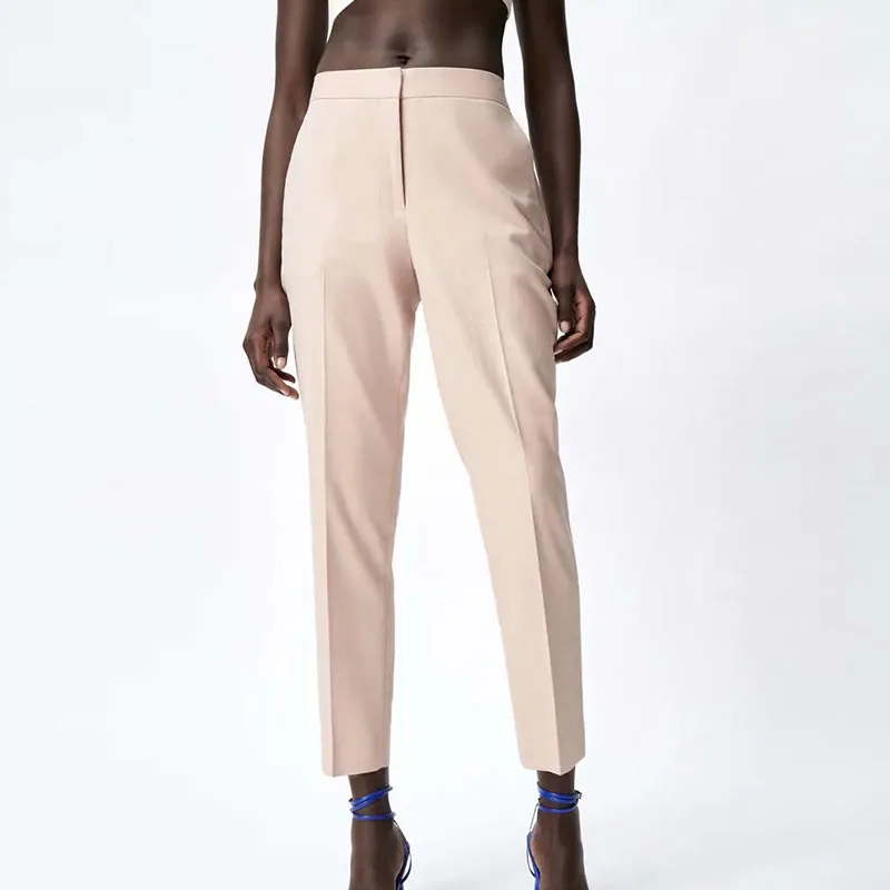 

Women Summer 2021 ZA Straight Pants High waist Casual Office Lady Female Elegant Street Ankle-Length Pants Trousers Clothing