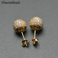 wholesale cz zircon beads paved round ball stud earrings fashion woman jewelry