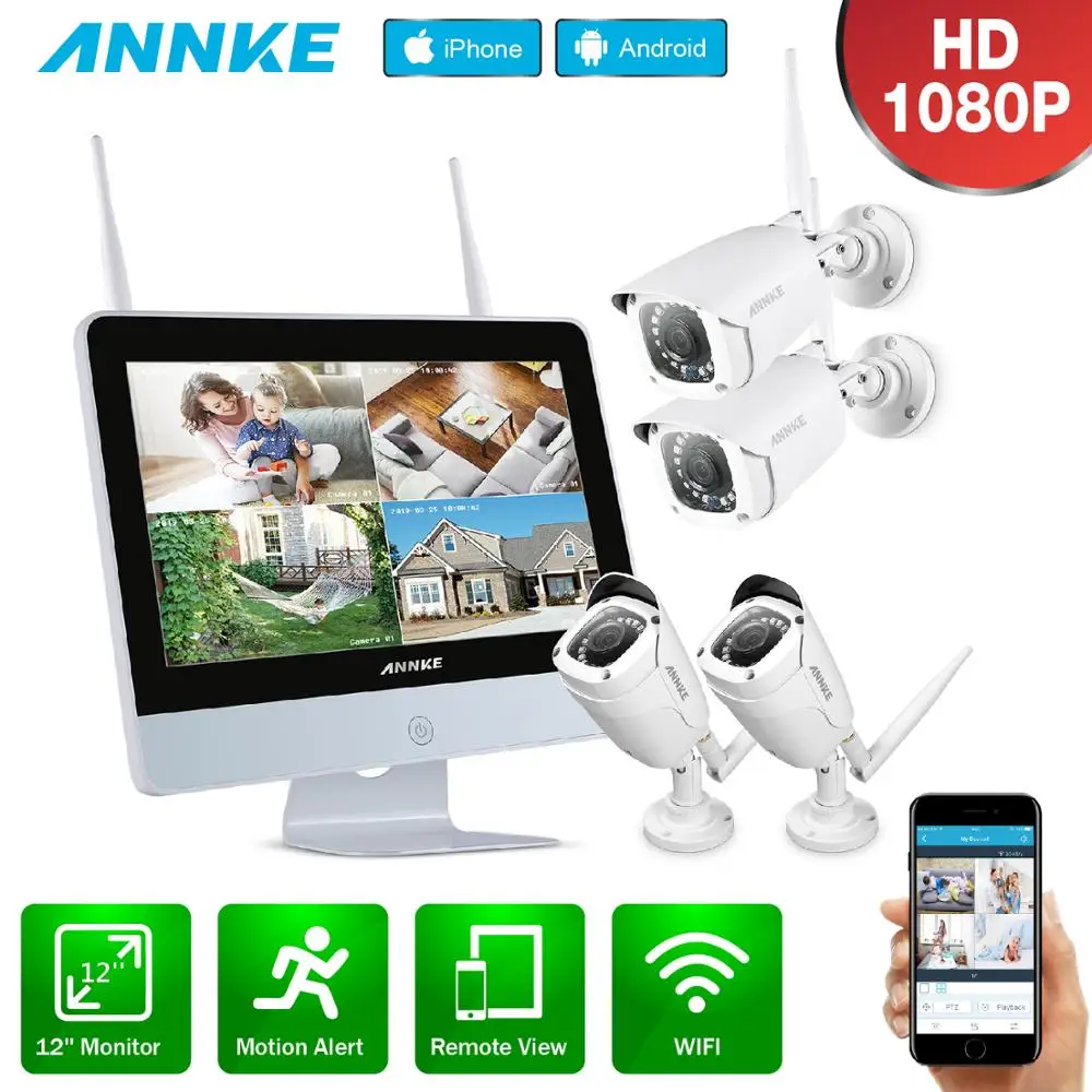 ANNKE RU 8CH 1080P FHD беспроводная система безопасности видео 12 дюймов ЖК экран NVR 4X 2MP