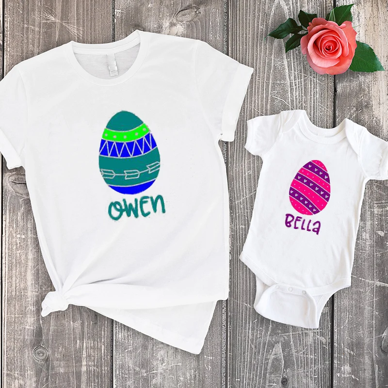 Easter Egg Print Big Sister Family Look 2020 Sets Matching Outfits Mommy and Me Striped Baby Toddler Easter