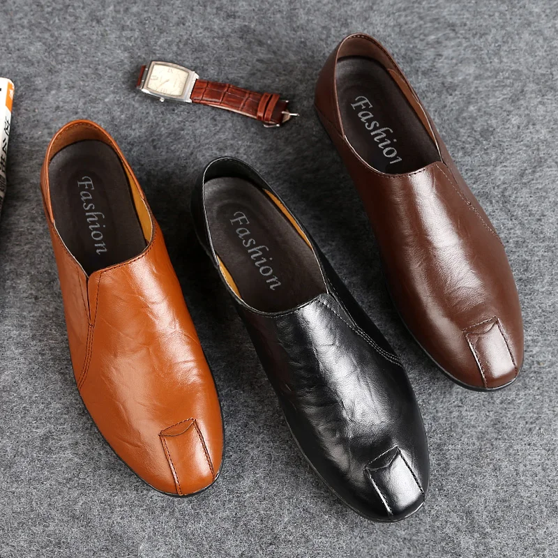 Men's Head Genuine Leather Shoes Soft Anti-slip Rubber Loafers Shoes outdoor Man Casual Shoes Office Flats Casual Men Shoes