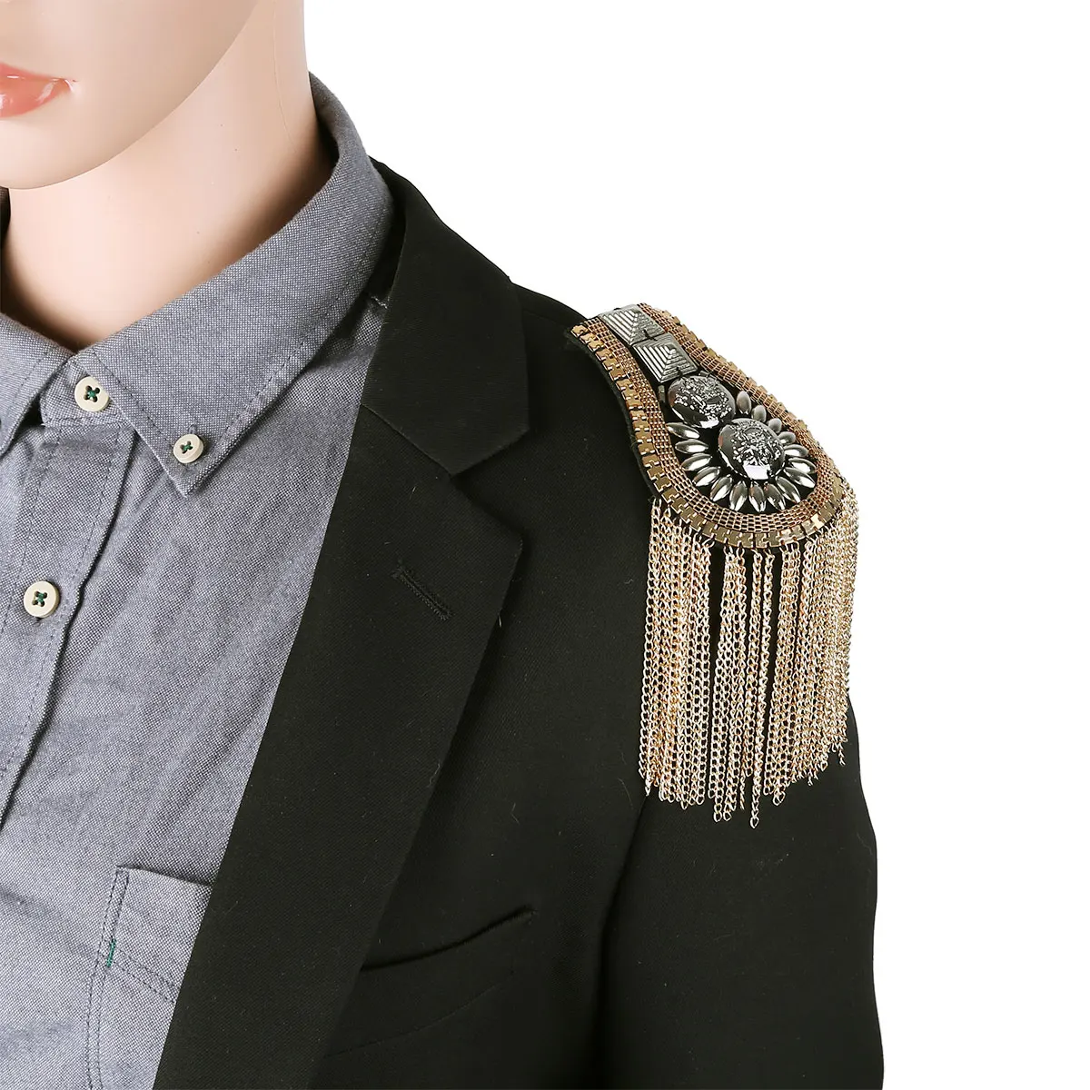 

Unisex Tassel Epaulettes Punk Style Gothic Military Fancy Dress Accessories Rivets Epaulets Badge Uniform Shoulder Strap Brooch