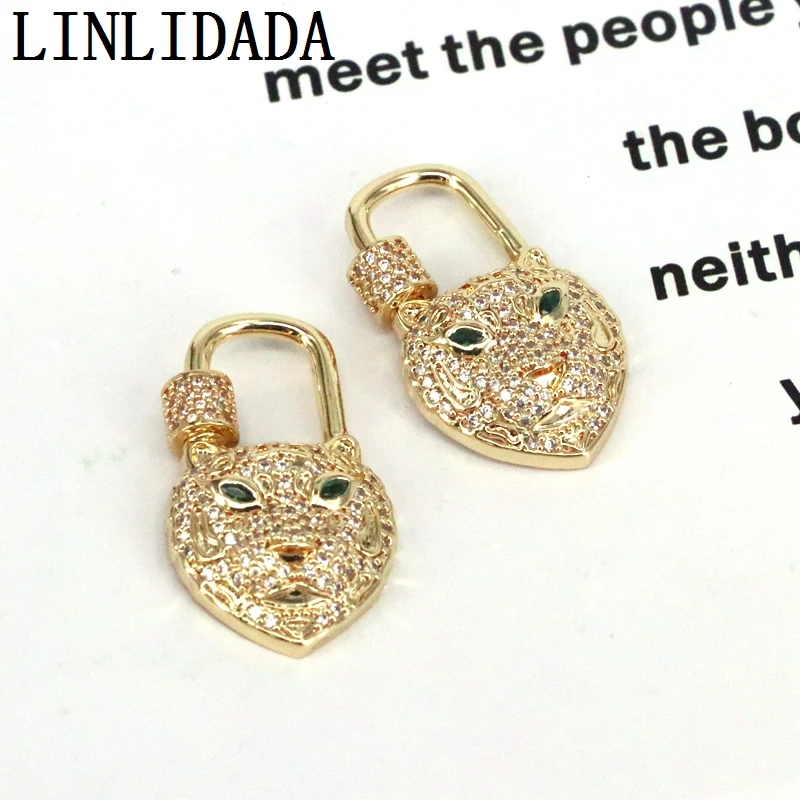 

10Pcs Fashion CZ Micro Pave Tiger Head Lock Clasp, Tiger Padlock clasp, Lock clasp, Lock Link, Carabiner clasp, 18x31mm,