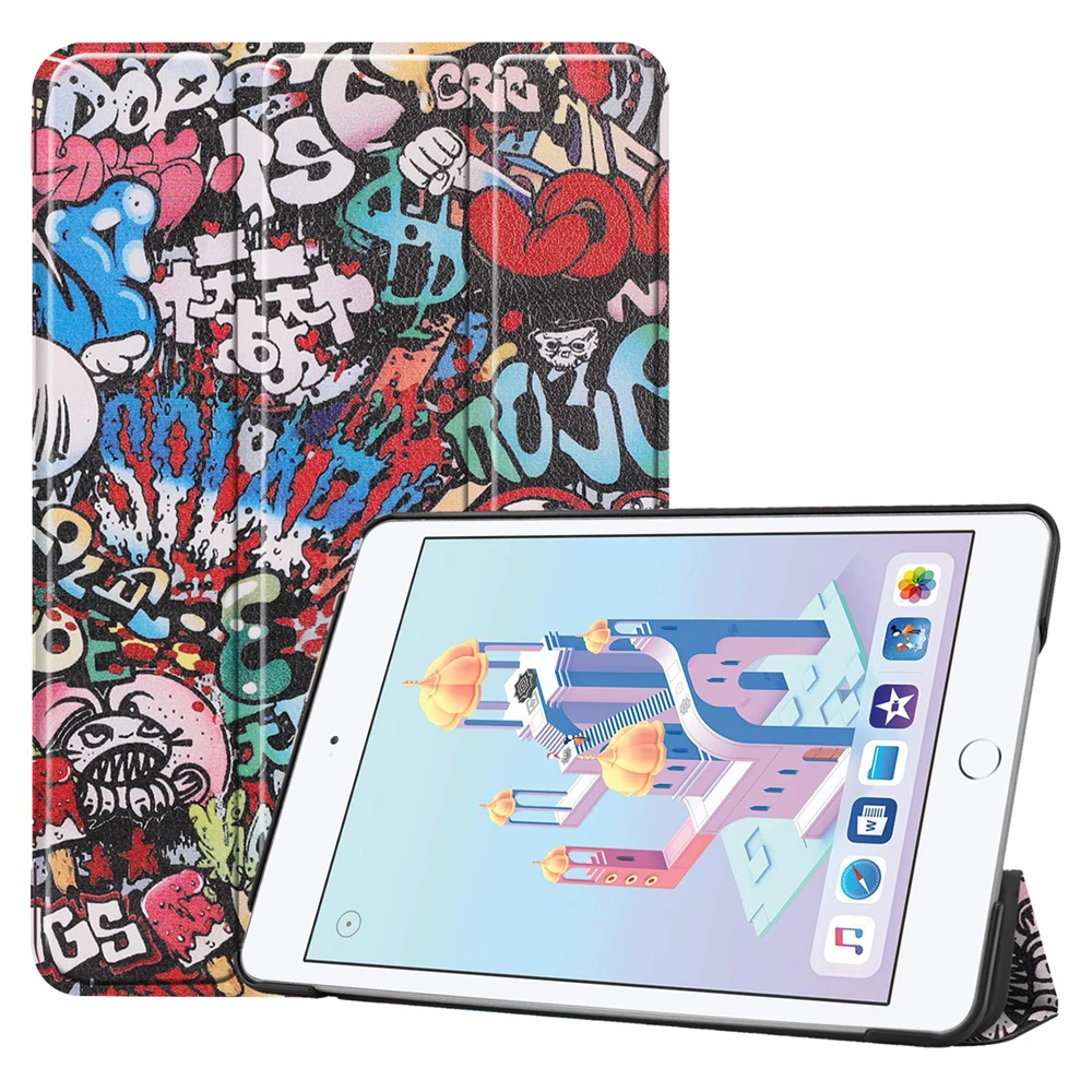 Graffiti Pro Чехол iPad Mini 5 Чехол карандаш держатель Folio Trifold кожа мягкая PU задняя крышка Авто Режим сна/Пробуждение чехол для iPad Mini5 mini4 - Цвет: Graffiti
