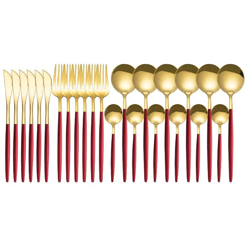 

Набор золотых столовых приборов, комплект из 24 приборов из нержавеющей стали, зеркальное серебро, нож, вилка, ложка, столовые приборы, для ку...