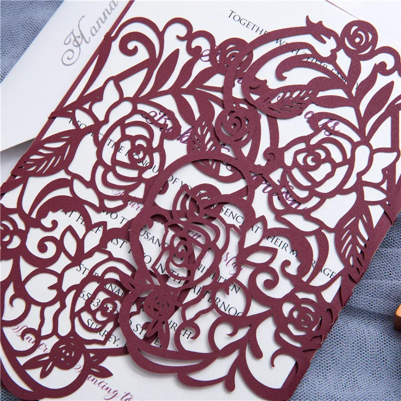 50pcs Rose Laser Cut Wedding Invitations Card Customize Greeting Business With RSVP Cards Birthday Party Favor Supplies - купить по