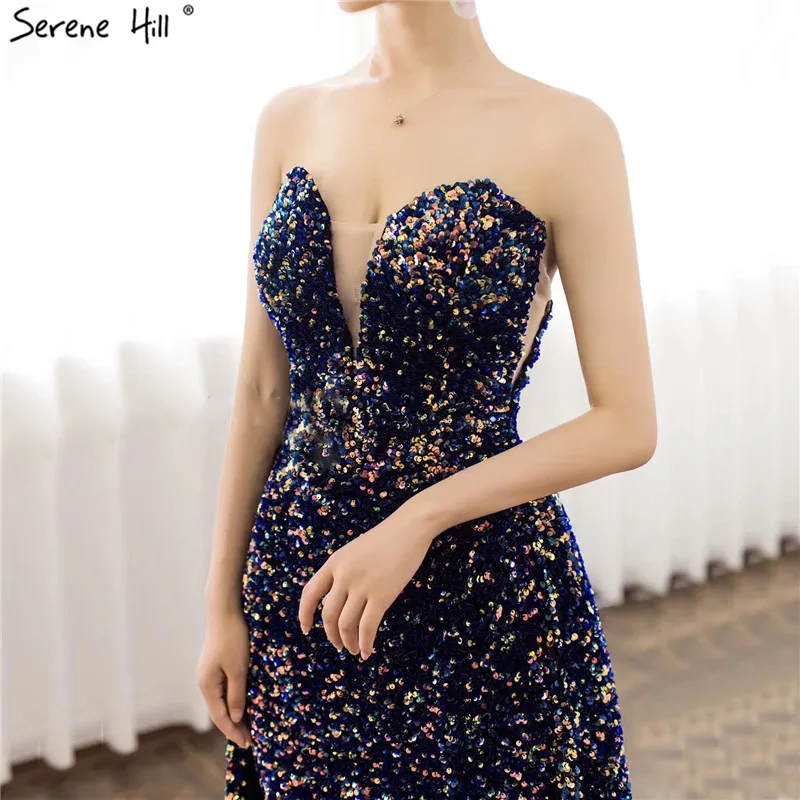 Синие Блестящие Сексуальные вечерние платья 2020 Дубай Милая трапециевидная юбка