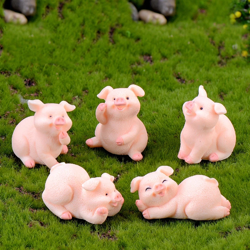 5PCS Cute Pink Pig Pigs China Korean Model Statue Figurine Crafts Figure Ornament Miniatures Girl Home Room Decoration - купить по