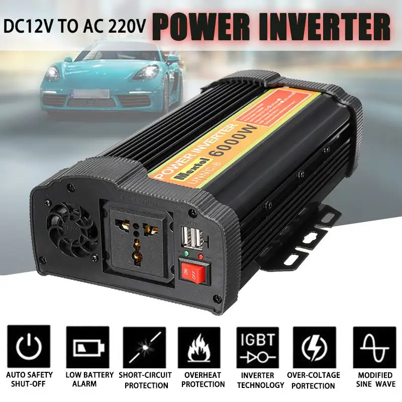 

12000W DC 12V to AC 220V Dual USB Car Power Inverter Charger Converter Adapter DC 12 to AC 220 Modified Sine Wave Transformer