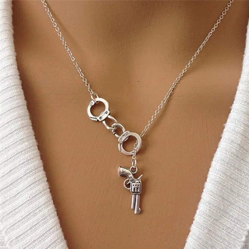 

Fashion Color Handcuff And Gun Necklace For Women Men Jewelry Gift