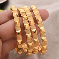 4pcs ethiopian gold color personality square bangles for men women dubai bride wedding bracelet african arab jewelry middle east