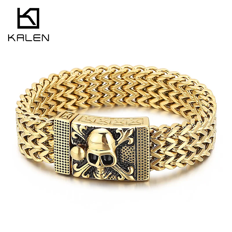 

Kalen Vintage Braided Stainless Steel Bracelet Skull Men's Wristband Bracelets Punk Jewelry New