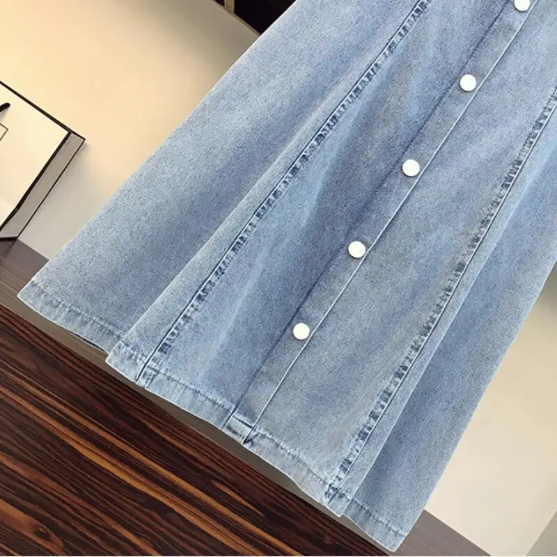 

Summer Women Big Size Dresses Fashion Patchwork Puff Sleeve Square Collar Denim Dress Women Vintage Single Breasted Short Dress