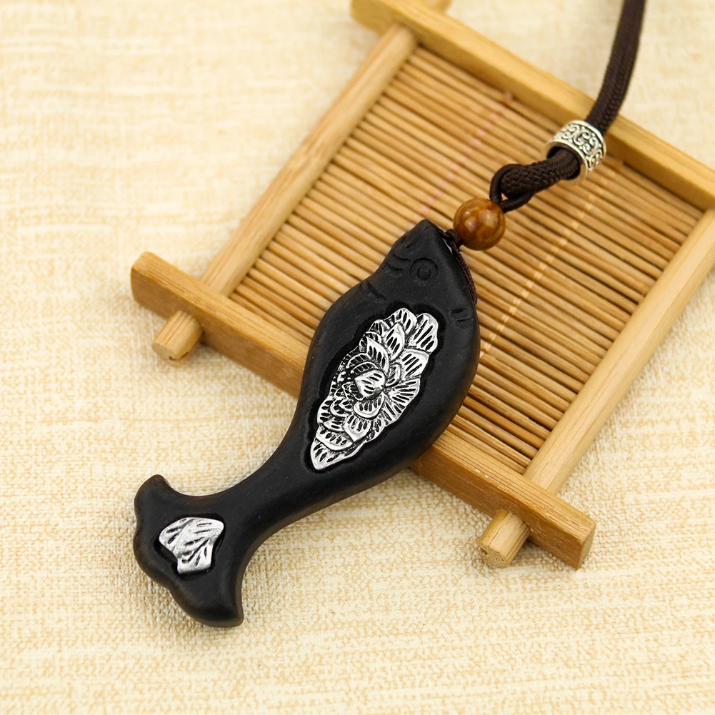 Одежда в китайском этническом стиле из натурального дерева рыбы кулон ожерелье