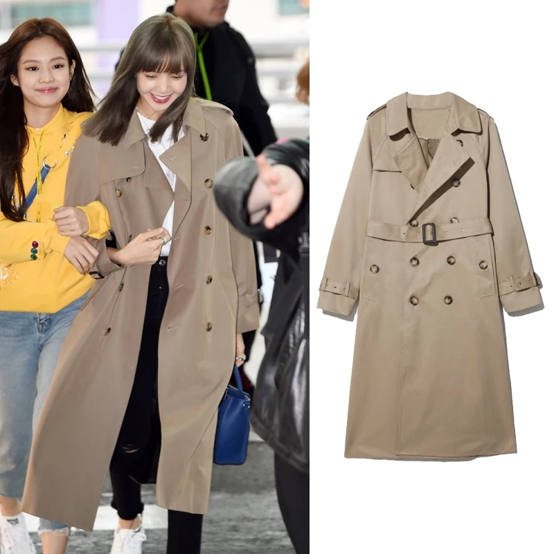 

Kpop Korean Celebrity New Streetwear Loose Outerwear Casual Long Belt Trench Women's Winter Fashion Double-breasted Windbreaker