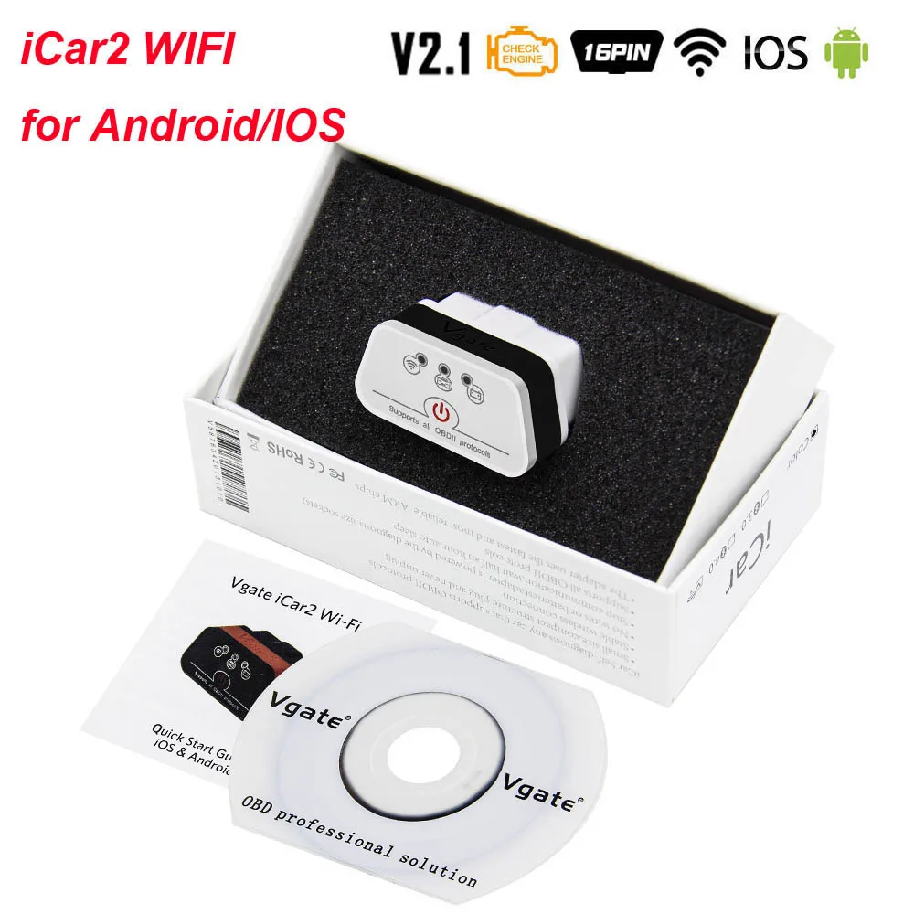Black White Vgate iCar2 ELM327 V2.1 OBD2 WI-FI сканер OBD 2 OBD2 ELM327 V2.1 Авто диагностический инструмент Vgate Икар 2 easydiag VS Elm 327 V1.5 - Цвет: Black White