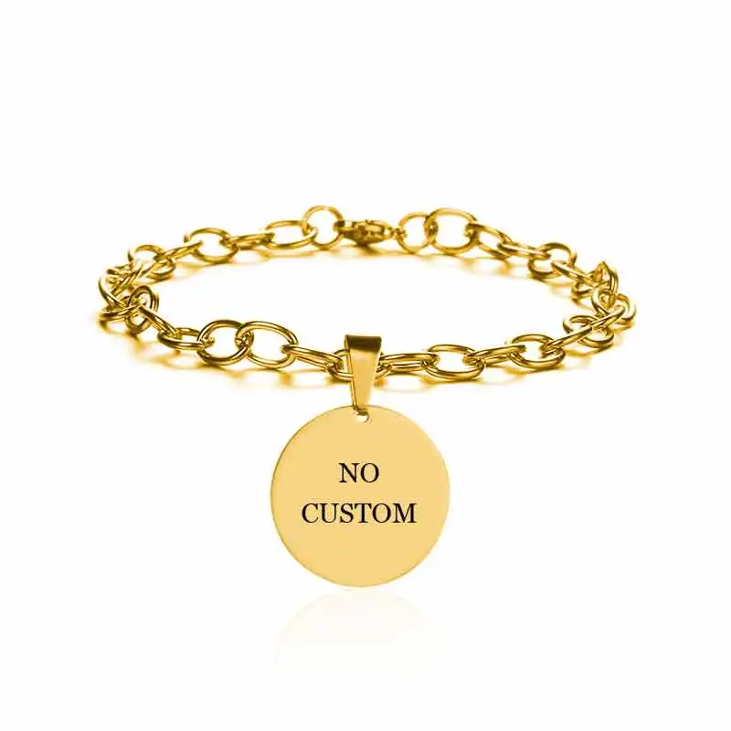 Round Gold Браслет на заказ с выгравированным именем и датой Pulseira, нержавеющая сталь, персонализированная табличка, фото, браслет для женщин, ID, лучший друг, подарок - Окраска металла: Round Gold