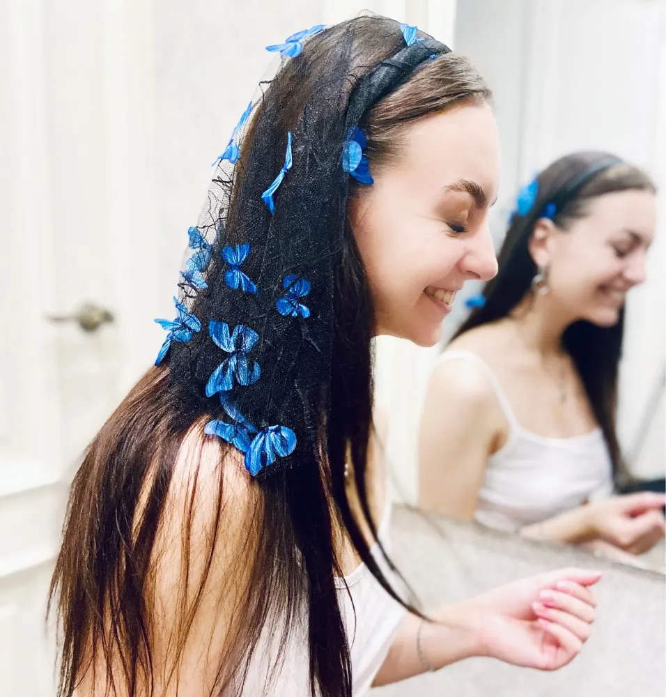

New Beautiful butterfly headband hair accessories ladies veil Bridesmaid women headtie snood Party gift headwear