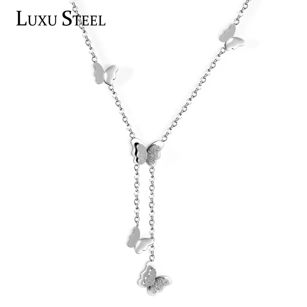 

Роскошные стальные ожерелья-бабочки, ошейники из нержавеющей стали, Длинные Цепочки 45 см + 5 см, ювелирные изделия, оптовые аксессуары, сереб...